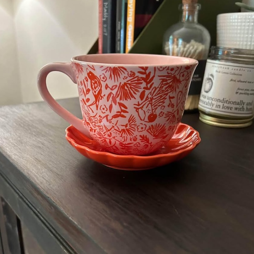Opalhouse Pink & Red Floral Teacup with Saucer
